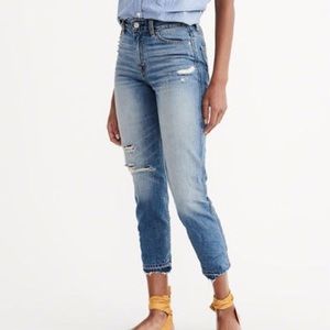 Distressed high rise mom jeans